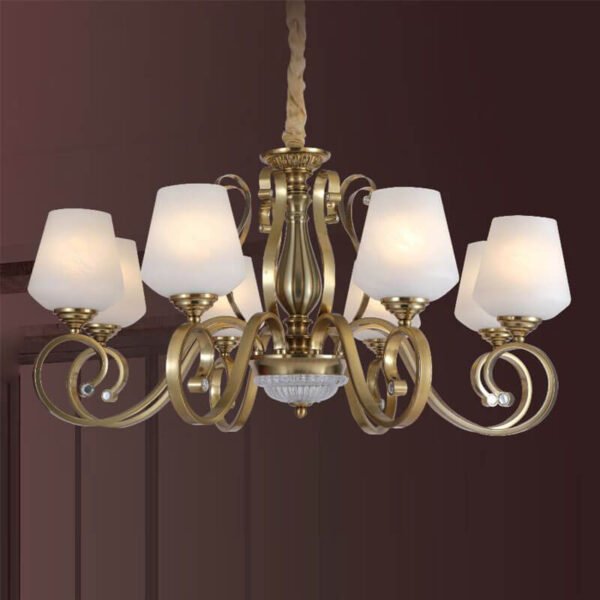 Đèn thả phòng khách TRN40 Ø86cm mạ đồng, chao thủy tinh