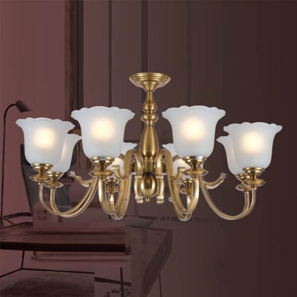 Đèn thả phòng khách TRN41 Ø88cm mạ đồng, chao thủy tinh