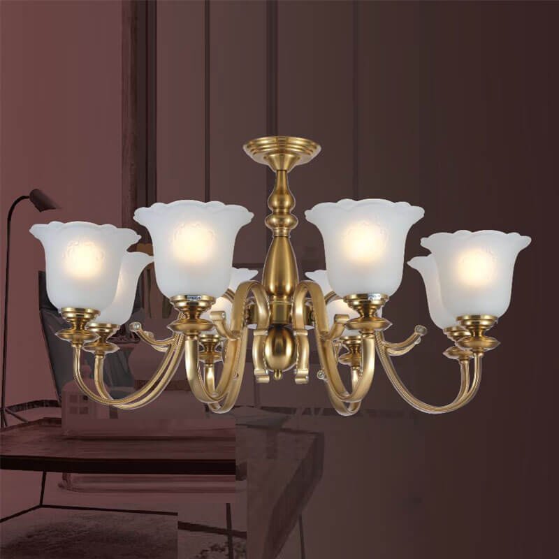 Đèn thả phòng khách TRN41 Ø88cm mạ đồng, chao thủy tinh