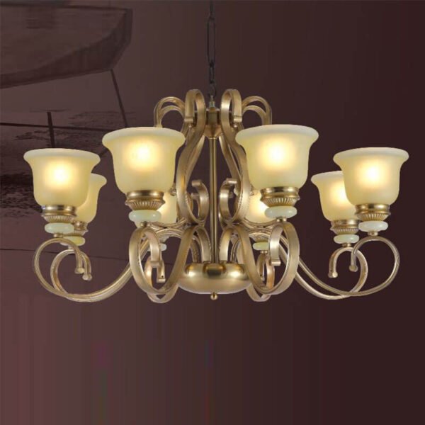 Đèn ốp trần phòng thờ TRN51 Ø86cm mạ đồng, chao thủy tinh