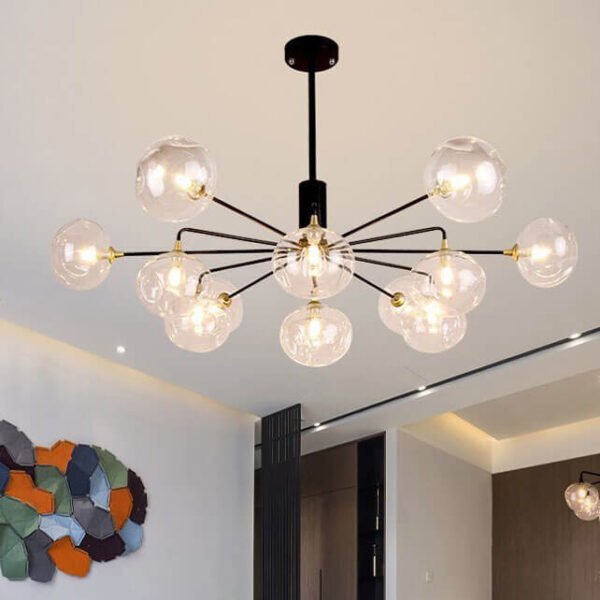 Đèn thả trang trí phòng khách TVN095 Ø9cm x cao 85cm, viền vàng, chao thủy tinh