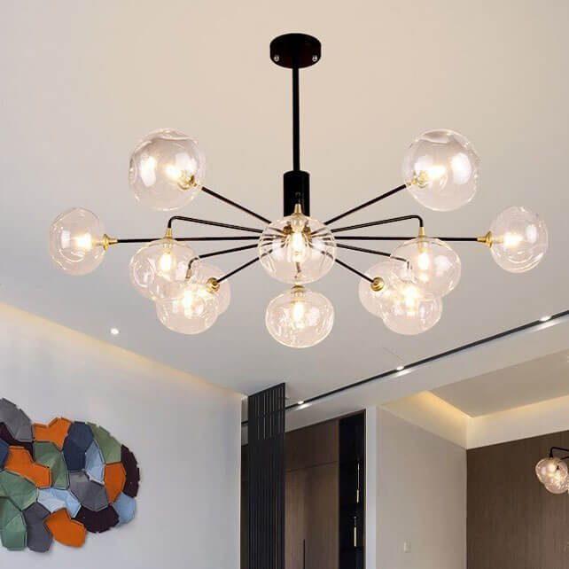 Đèn thả trang trí phòng khách TVN095 Ø9cm x cao 85cm, viền vàng, chao thủy tinh