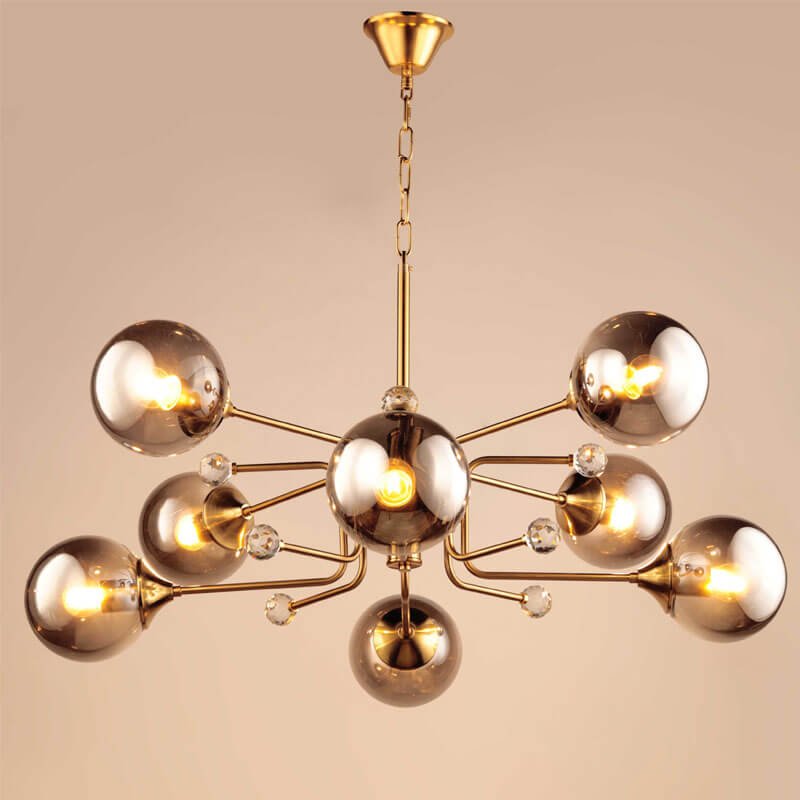 Đèn thả phòng khách mạ vàng chao thủy tinh Ø75cm TVN269
