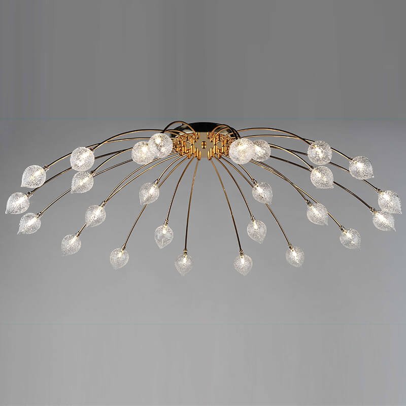 Đèn thả phòng khách 28 bóng mạ vàng chao thủy tinh dài 103,5cm TVN377