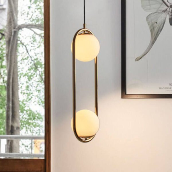 Đèn thả bàn ăn TVN440 mạ vàng chụp thủy tinh trắng sữa Ø20cm cao 43cm