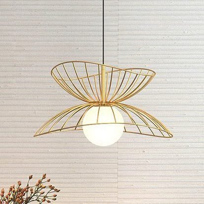 Đèn thả bàn ăn TVN458 sơn vàng chụp thủy tinh trắng sữa Ø40cm