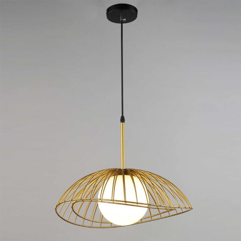 Đèn thả bàn ăn TVN464 sơn vàng chụp thủy tinh trắng sữa Ø40cm