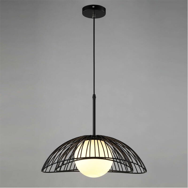 Đèn thả bàn ăn TVN465 sơn đen chụp thủy tinh trắng sữa Ø40cm
