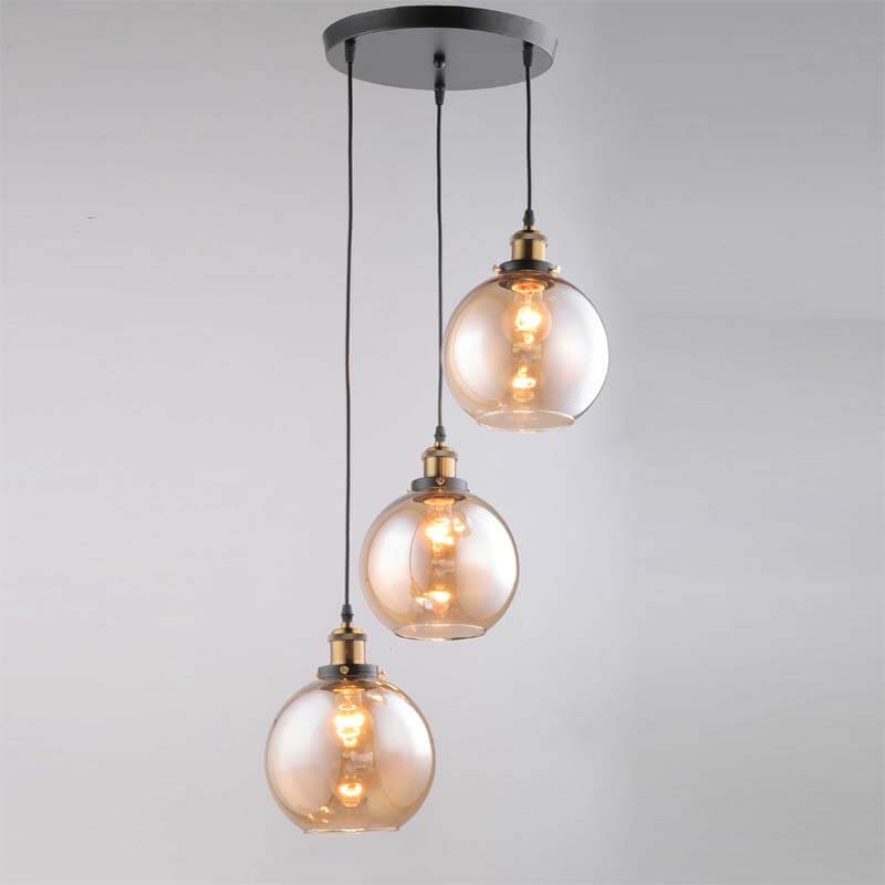 Đèn thả bàn ăn TVN540 thủy tinh màu trà đui đồng 3 bóng Ø20cm