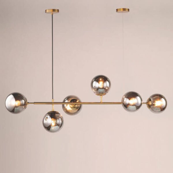 Đèn thả bàn ăn TVN588 mạ đồng chụp thủy tinh xám dài 120cm