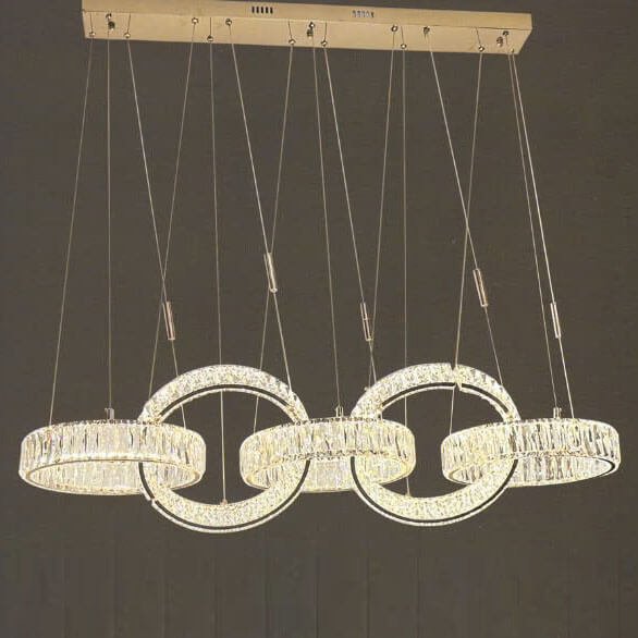 Đèn thả vòng tròn pha lê TVN645 mạ vàng 5 vòng Ø40cm dài 180cm