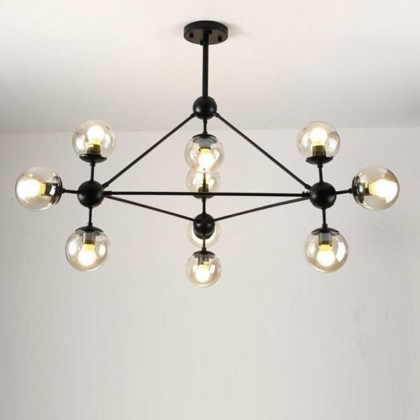 Đèn thả bàn ăn TVN671 sơn đen chụp thủy tinh xám dài 100cm