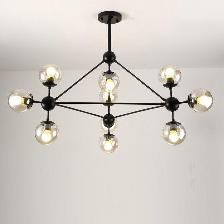 Đèn thả bàn ăn TVN671 sơn đen chụp thủy tinh xám dài 100cm