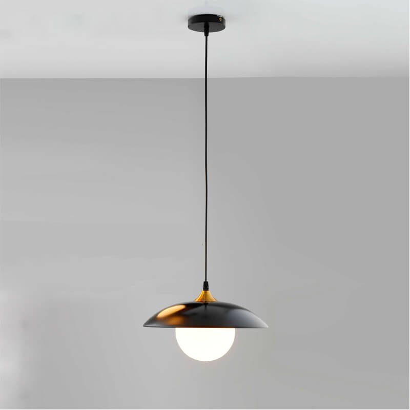 Đèn thả bàn ăn TVN687 hợp kim sơn đen chao thủy tinh trắng sữa Ø32cm