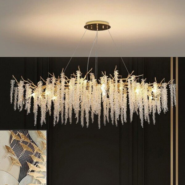 Đèn thả bàn ăn TVN693 hợp kim mạ vàng pha lê dài 120cm x rộng 40cm