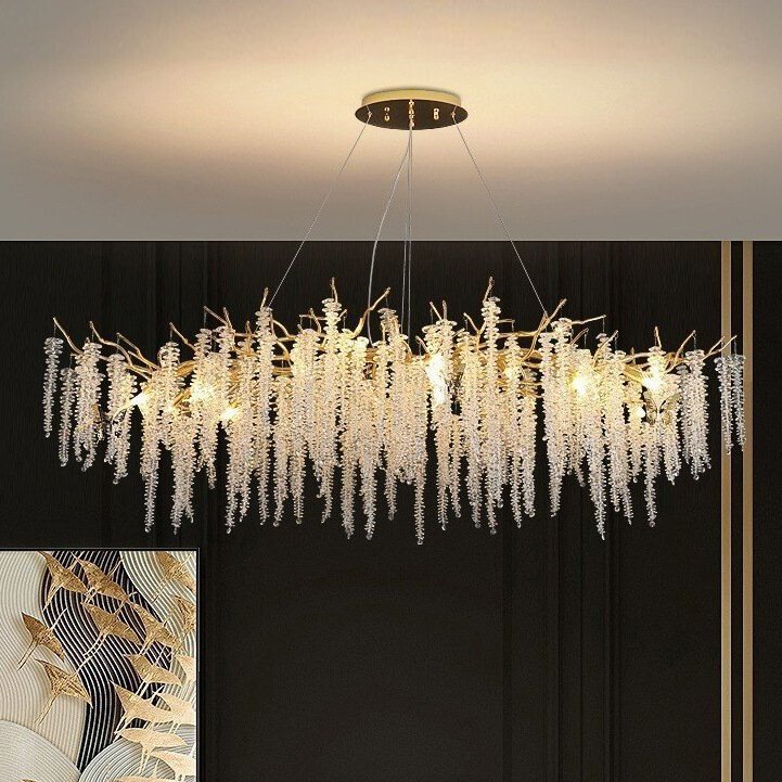 Đèn thả bàn ăn TVN693 hợp kim mạ vàng pha lê dài 120cm x rộng 40cm