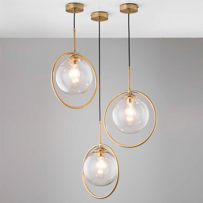 Đèn thả bàn ăn TVN715 hợp kim mạ vàng chao thủy tinh trong 30 x 15 x 30cm