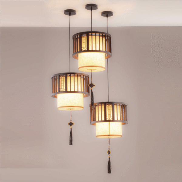 Đèn ốp trần phòng thờ TVN757 gỗ tự nhiên mỹ nghệ Ø30cm x cao 35cm