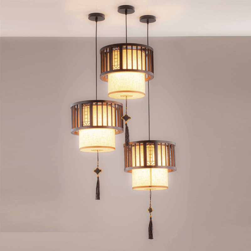 Đèn ốp trần phòng thờ TVN757 gỗ tự nhiên mỹ nghệ Ø30cm x cao 35cm