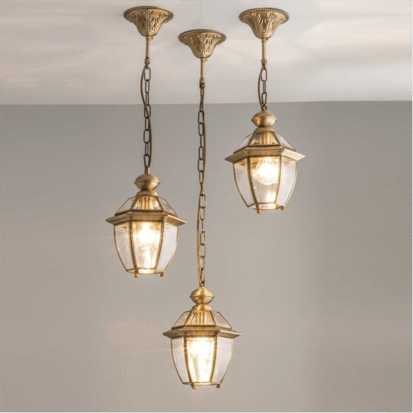 Đèn thả đồng nguyên chất TVN764 chao thủy tinh Ø19cm x cao 25cm
