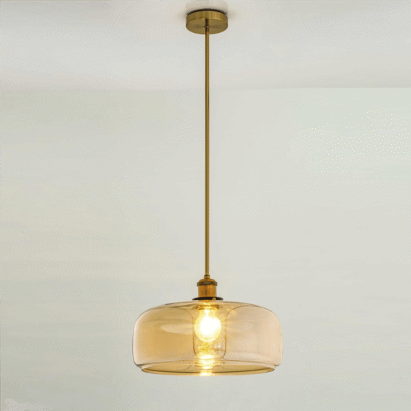 Đèn thả bàn ăn TVN775 hợp kim mạ đồng chao thủy tinh màu trà Ø33cm