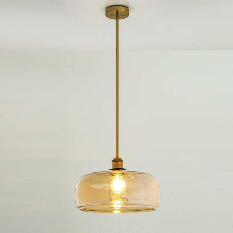 Đèn thả bàn ăn TVN775 hợp kim mạ đồng chao thủy tinh màu trà Ø33cm