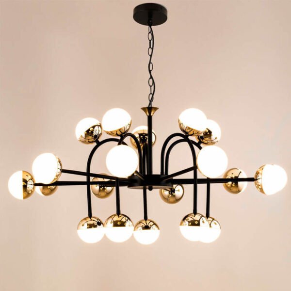 Đèn thả phòng khách TVN819 hợp kim mạ vàng phối đen chao nhựa ABS trắng 80cm