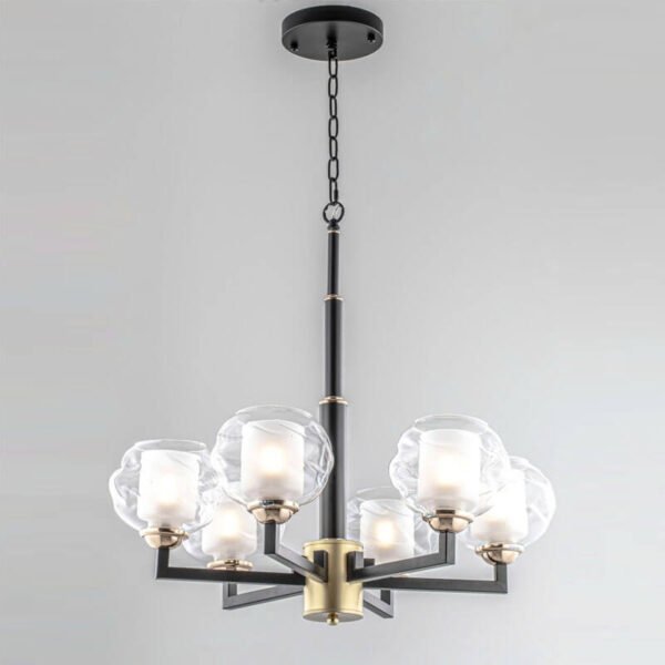 Đèn thả trần phòng khách TVN893 hợp kim sơn đen sơn vàng kính Ø55cm x cao 85cm