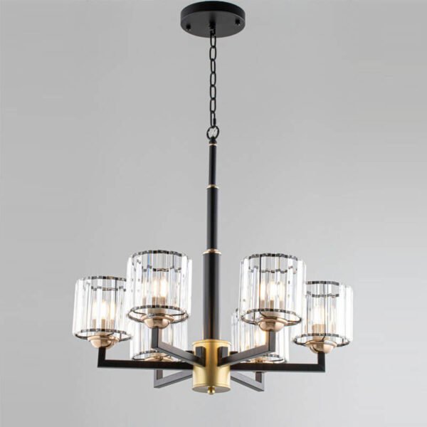 Đèn thả trần phòng khách TVN897 hợp kim sơn đen chao pha lê xếp hờ Ø55cm x cao 85cm