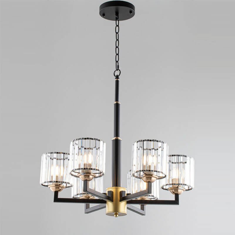 Đèn thả trần phòng khách TVN897 hợp kim sơn đen chao pha lê xếp hờ Ø55cm x cao 85cm