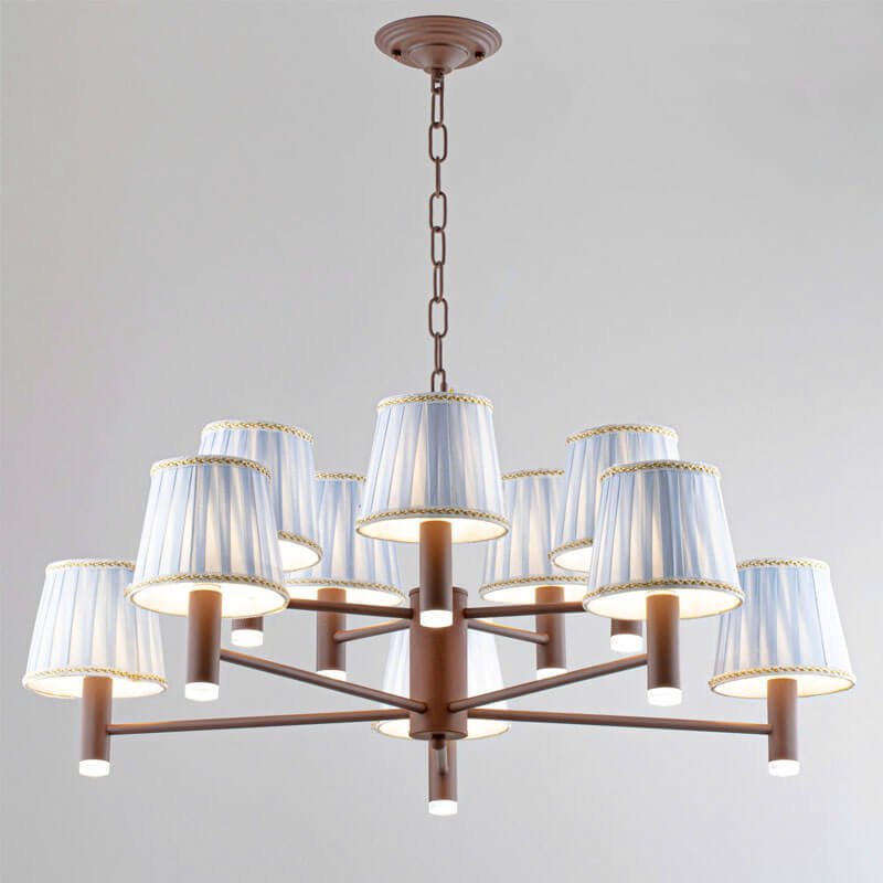 Đèn ốp trần phòng thờ TVN902 hợp kim sơn nâu chao vải Ø100cm x cao 85cm