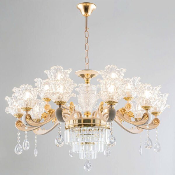Đèn thả trần phòng khách TVN911 hợp kim mạ vàng pha lê kính Ø90cm x cao 85cm