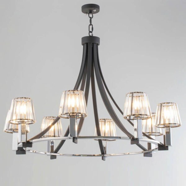 Đèn thả trần phòng khách TVN913 hợp kim sơn đen chao pha lê xếp hờ Ø100cm x cao 70cm
