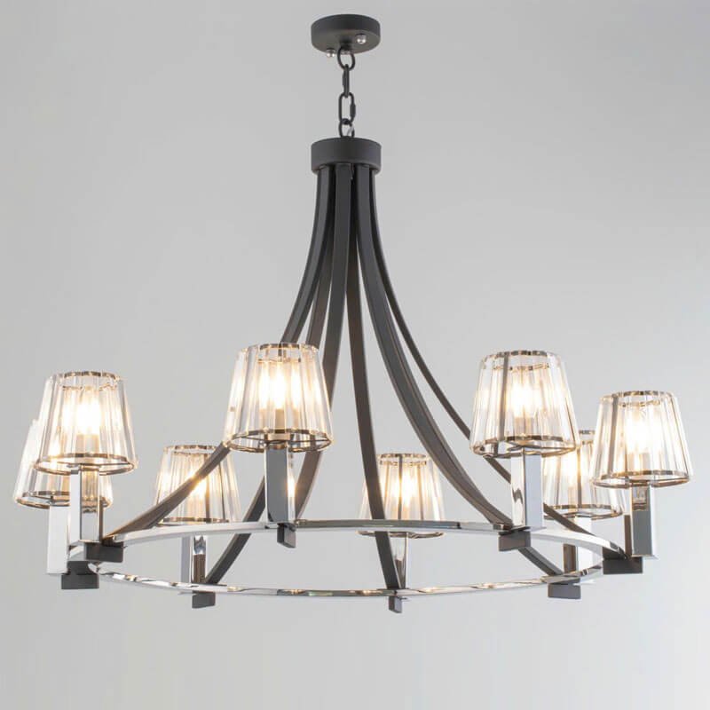 Đèn thả trần phòng khách TVN913 hợp kim sơn đen chao pha lê xếp hờ Ø100cm x cao 70cm