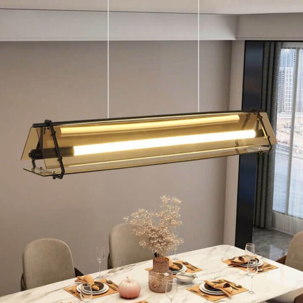 Đèn thả bàn ăn TVN923 hợp kim sơn đen kính màu trà dài 100cm