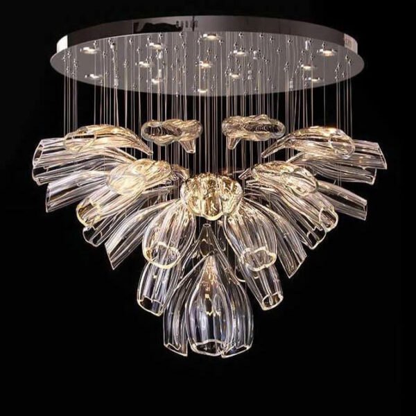 Đèn thả thông tầng cầu thang TVN926 hợp kim mạ bạc kính Ø80cm x cao 150cm