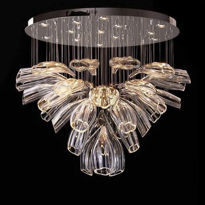 Đèn thả thông tầng cầu thang TVN926 hợp kim mạ bạc kính Ø80cm x cao 150cm