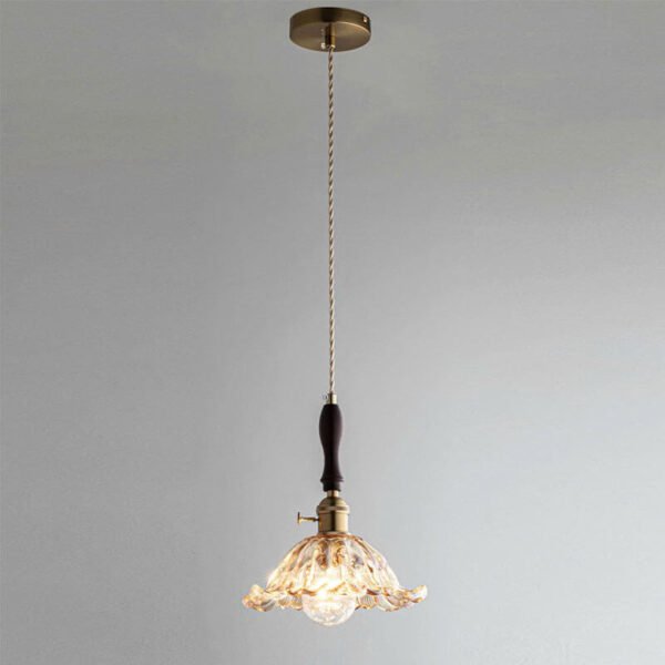 Đèn thả bàn ăn TVN930 hợp kim mạ vàng chuôi gỗ nâu Ø20cm x cao 28cm