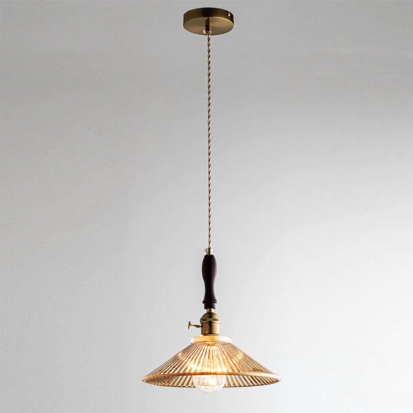 Đèn thả bàn ăn TVN932 hợp kim mạ vàng chuôi gỗ nâu Ø23cm x cao 28cm
