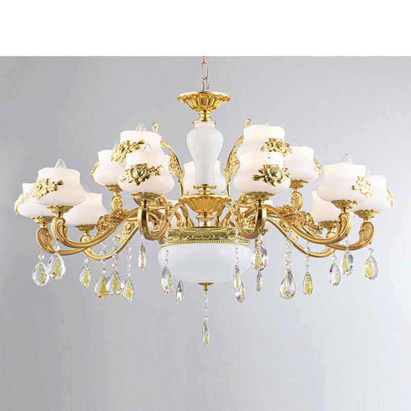 Đèn ốp trần phòng thờ TVN936 hợp kim mạ vàng kính Ø90cm x cao 85cm