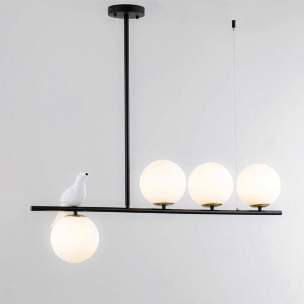 Đèn thả bàn ăn TVN945 hợp kim sơn đen kính trắng sữa dài 90cm x cao 85cm