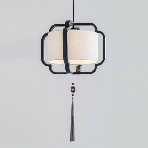 Đèn thả bàn ăn TVN955 gỗ sơn đen chao vải Ø45cm x cao 35cm