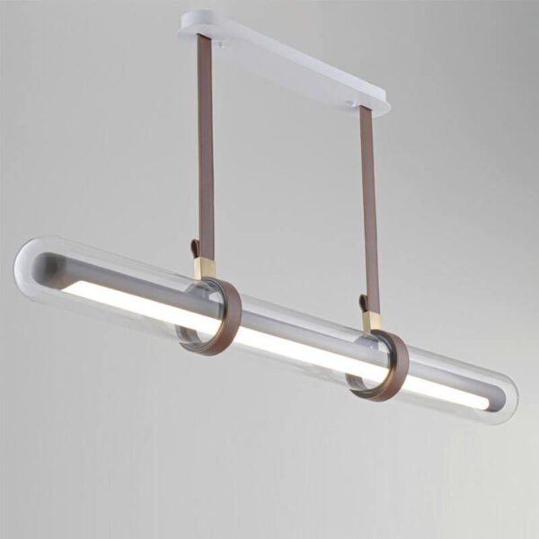 Đèn thả bàn ăn TVN982 hợp kim sơn đen dây da nâu Ø12cm x cao 135cm