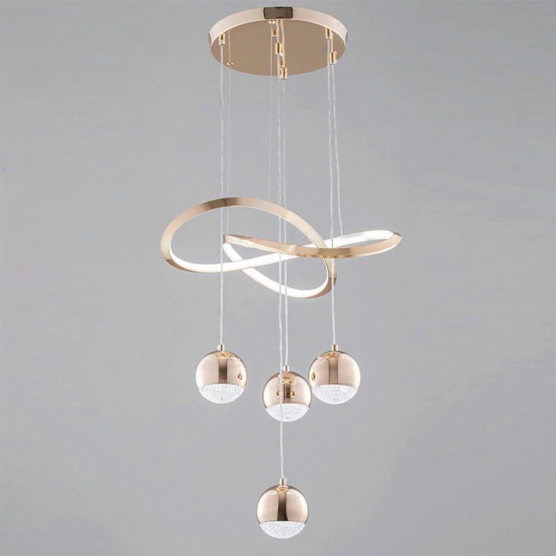 Đèn thả vòng tròn TVN986 hợp kim mạ vàng mica LED 3 chế độ Ø48cm x cao 100cm