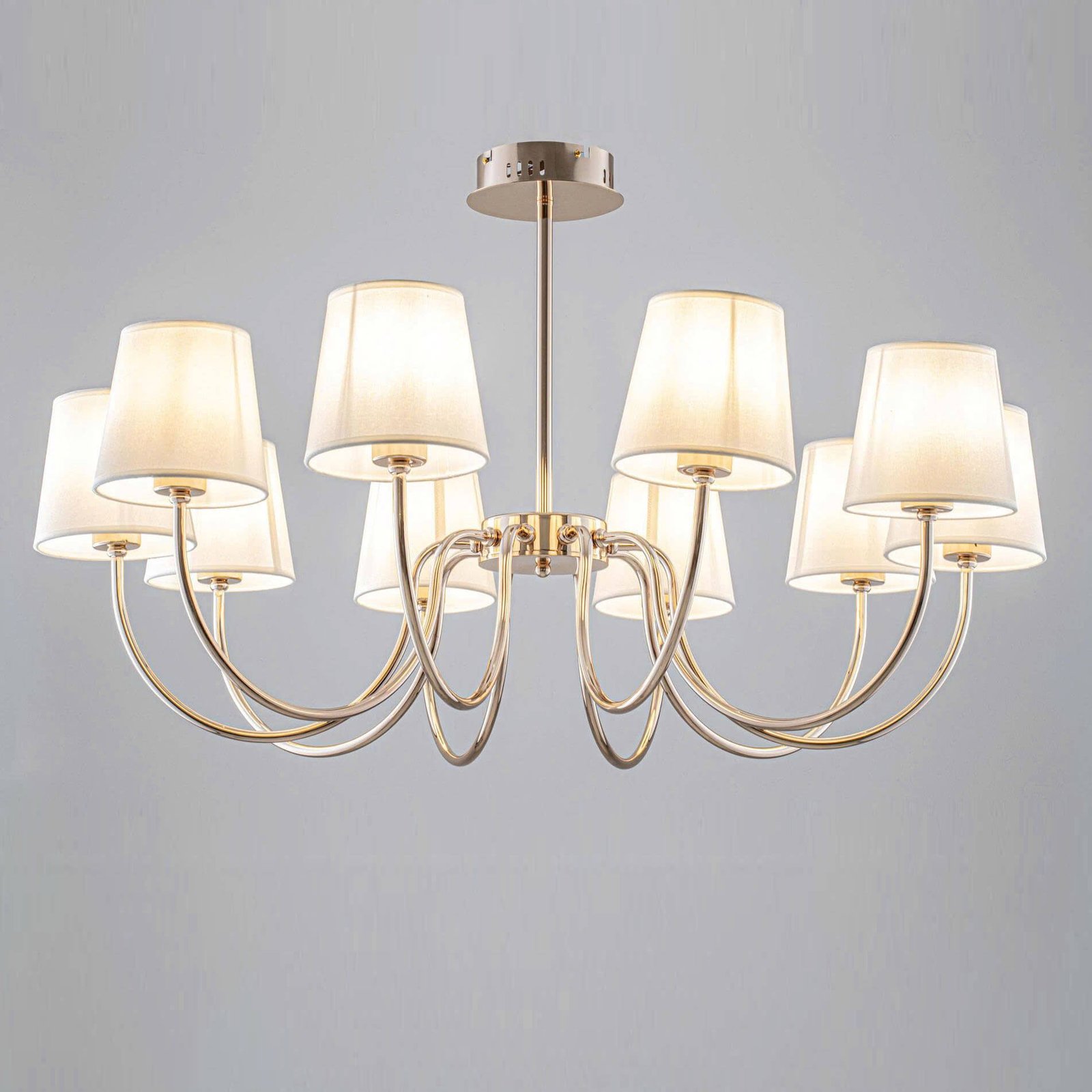Đèn thả trần phòng khách TVN994 hợp kim mạ vàng chao vải trắng Ø95cm x cao 50cm