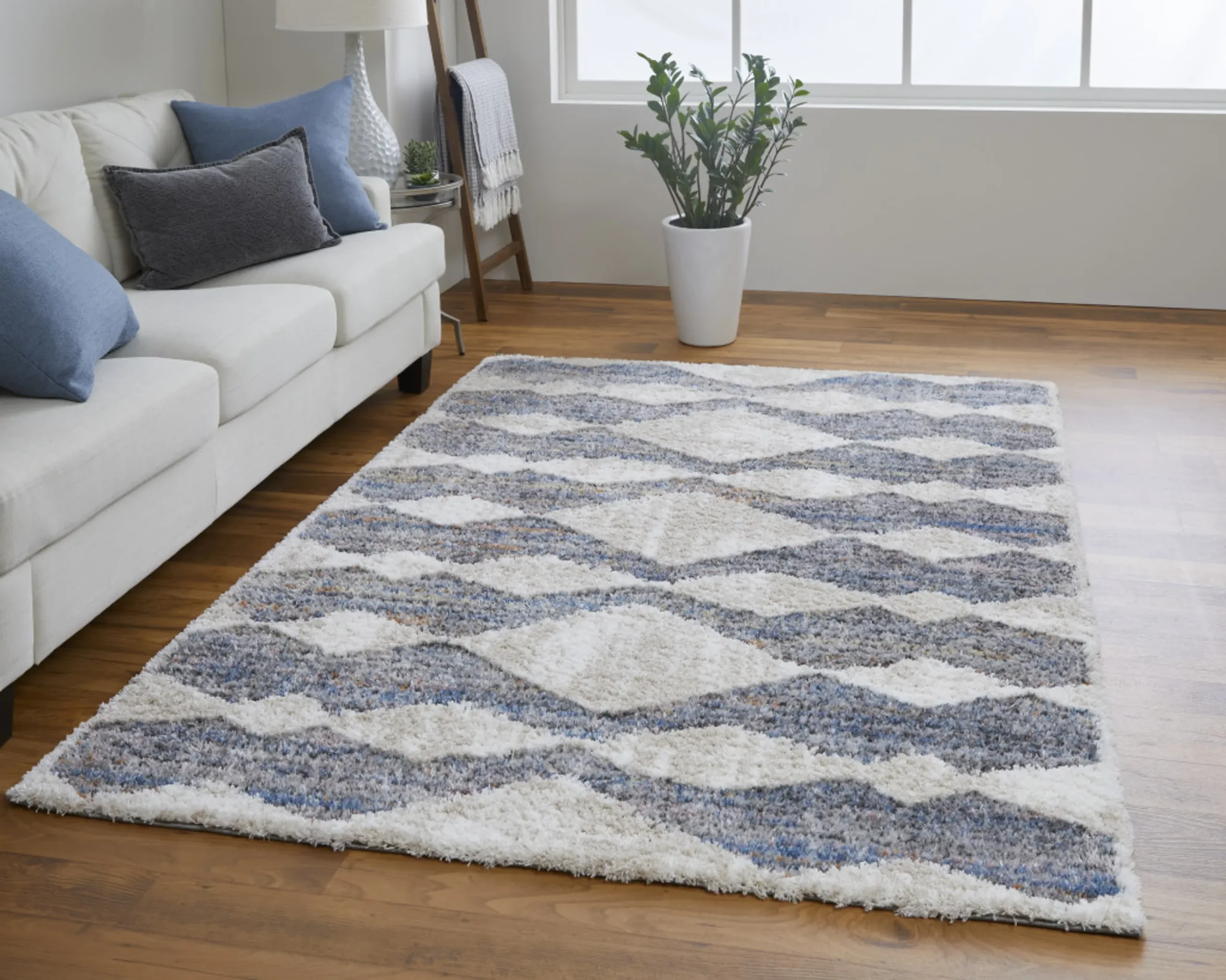 Thảm trải sàn dệt máy chống bám bẩn 1,5m x 2,4m họa tiết chevron kem ngà xanh - Ảnh 6