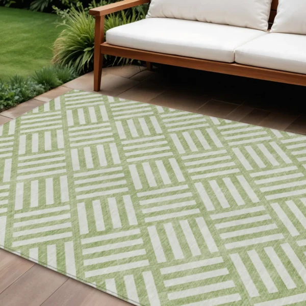 Thảm trải sàn giặt được 3m x 4,3m họa tiết hình học màu xanh atisô và ngà