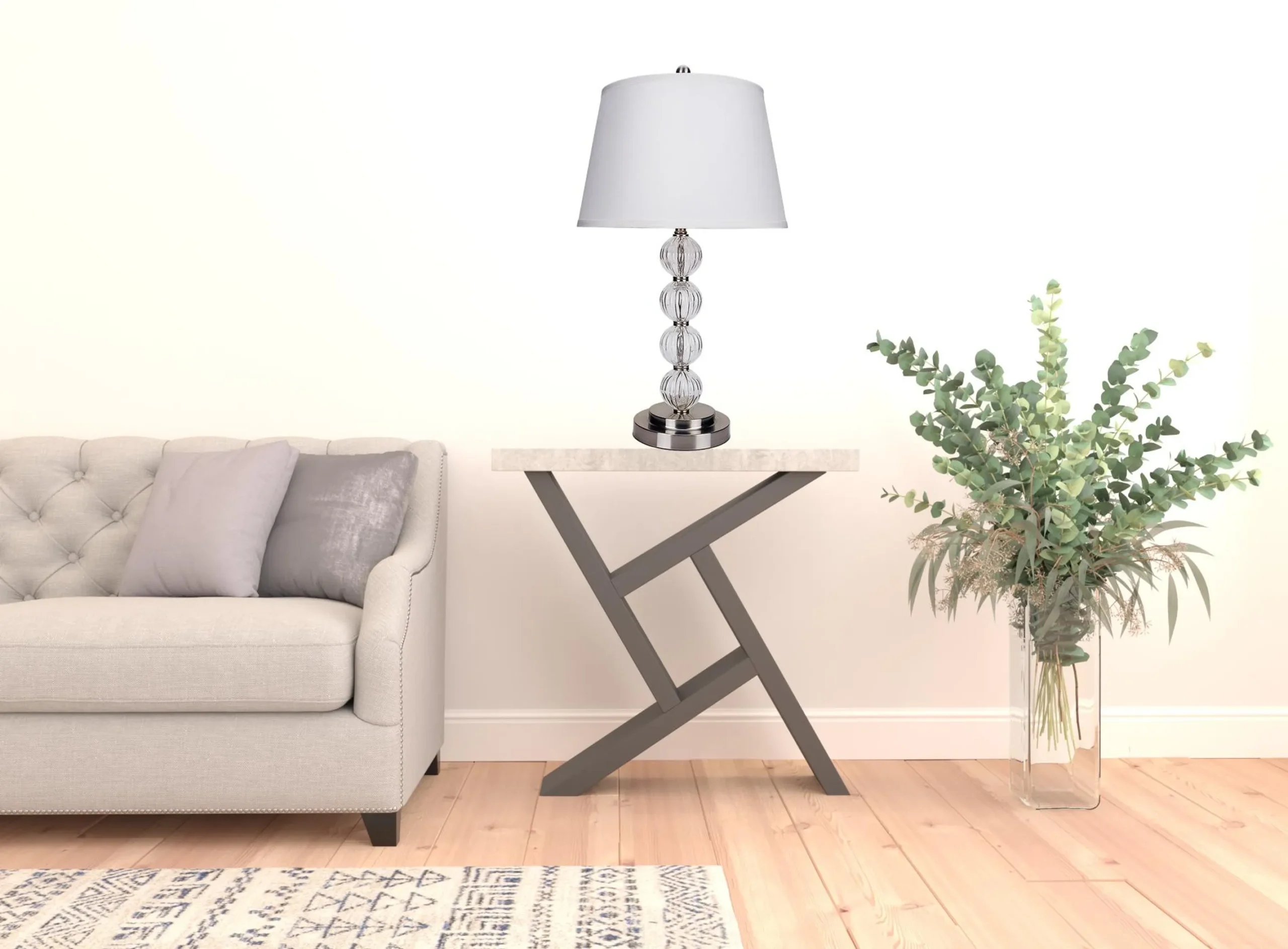 Đèn bàn kim loại màu bạc chụp vải trắng dáng loe 74cm - Ảnh 3