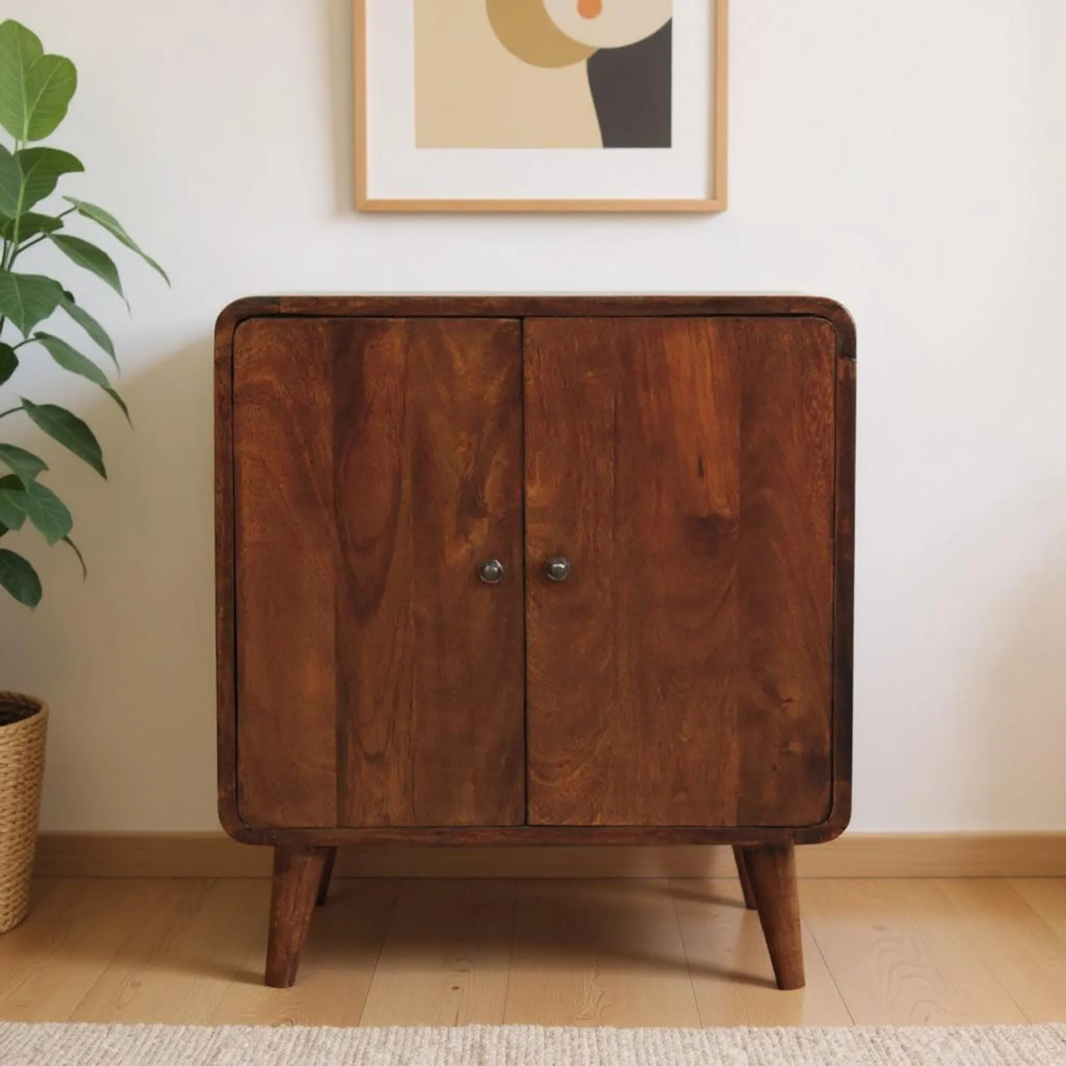Tủ trang trí gỗ xoài đặc hai cánh cao 65cm màu nâu