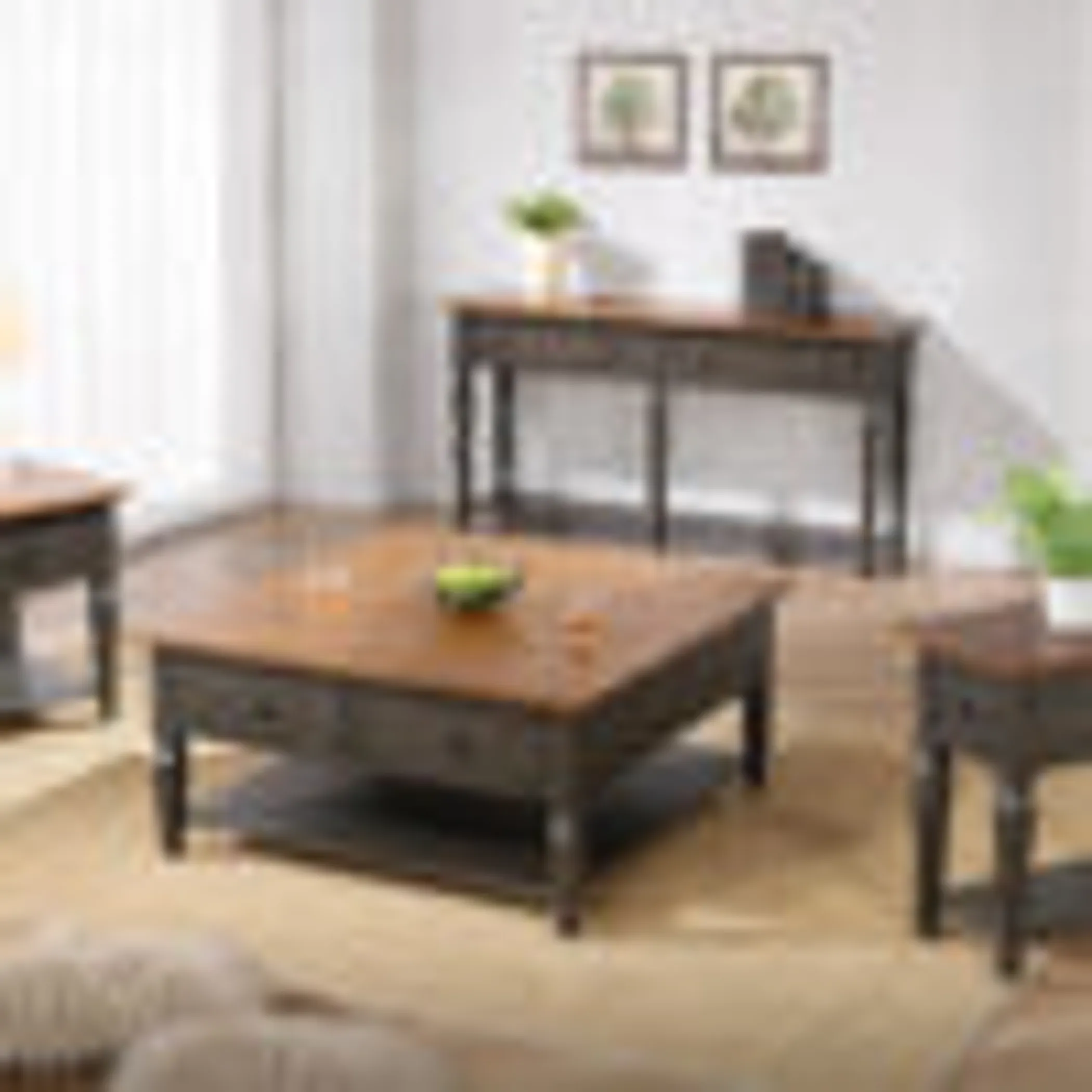 Bàn console Sunset Trading Dakota 157cm có ngăn kéo và kệ, gỗ tự nhiên hai tông nâu xám - Ảnh 3